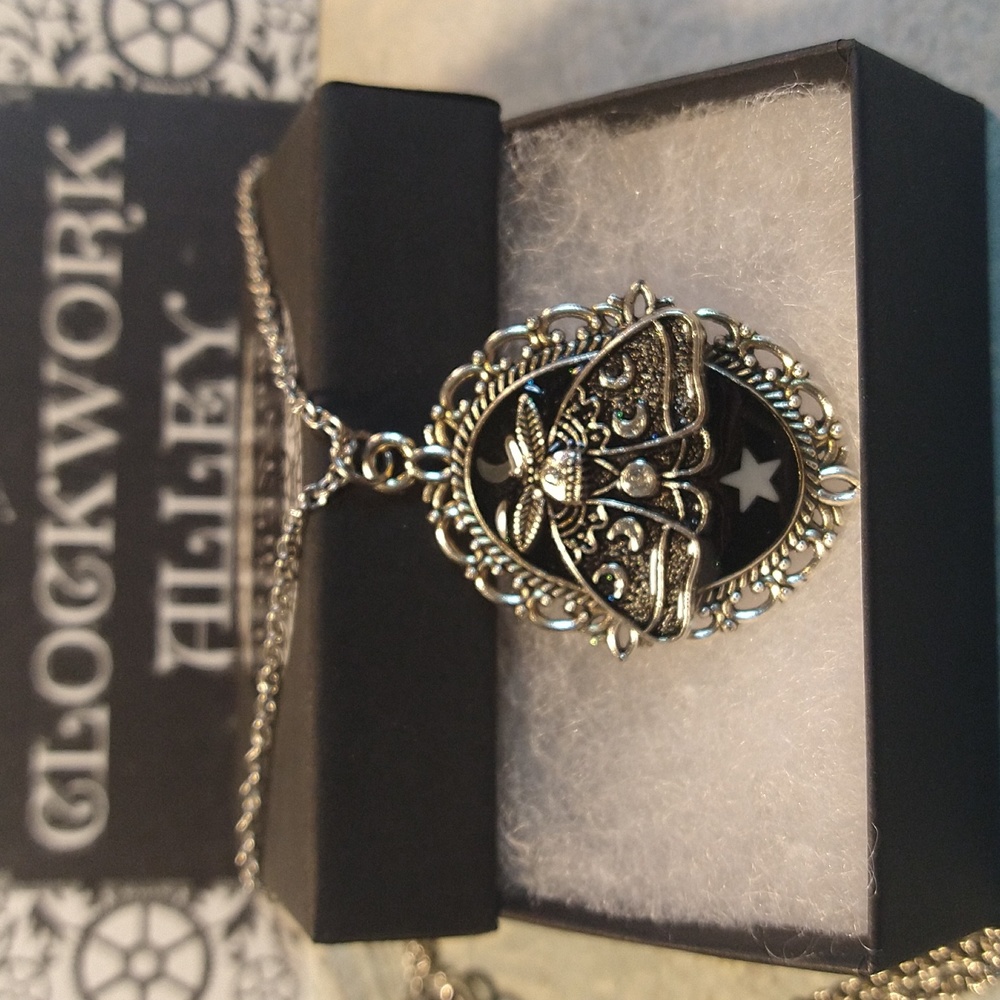 Antique Silver Lunar Moth Pendant Necklace